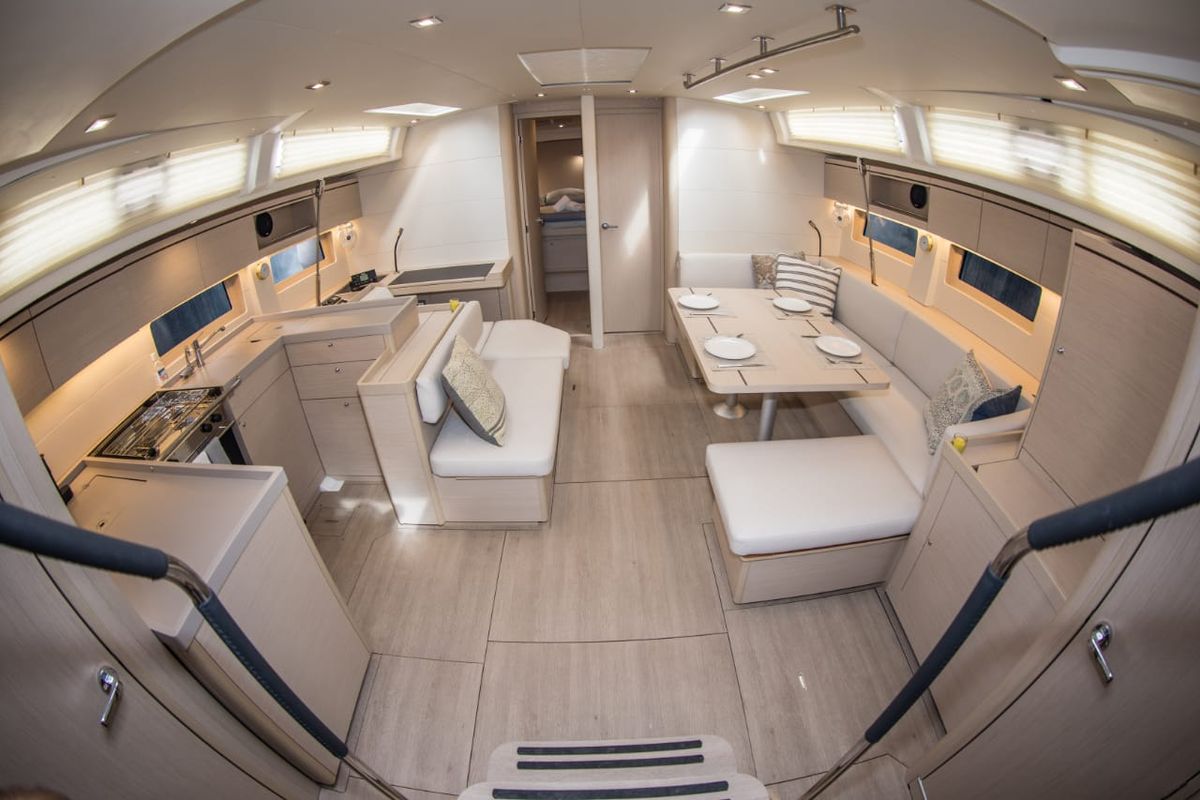Salon of Nireas, a Beneteau Oceanis 51.1 sailboat at Athens, Greece