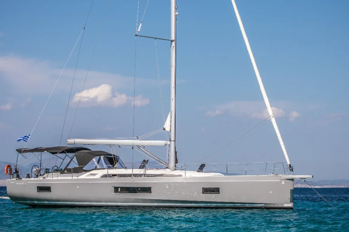 Exterior view of Nireas, a Beneteau Oceanis 51.1 sailboat at Athens, Greece