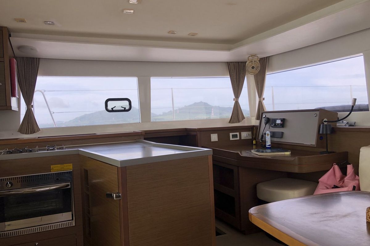 Salon of Myemocean, a Lagoon 450 S catamaran at Mai Khao, Thailand