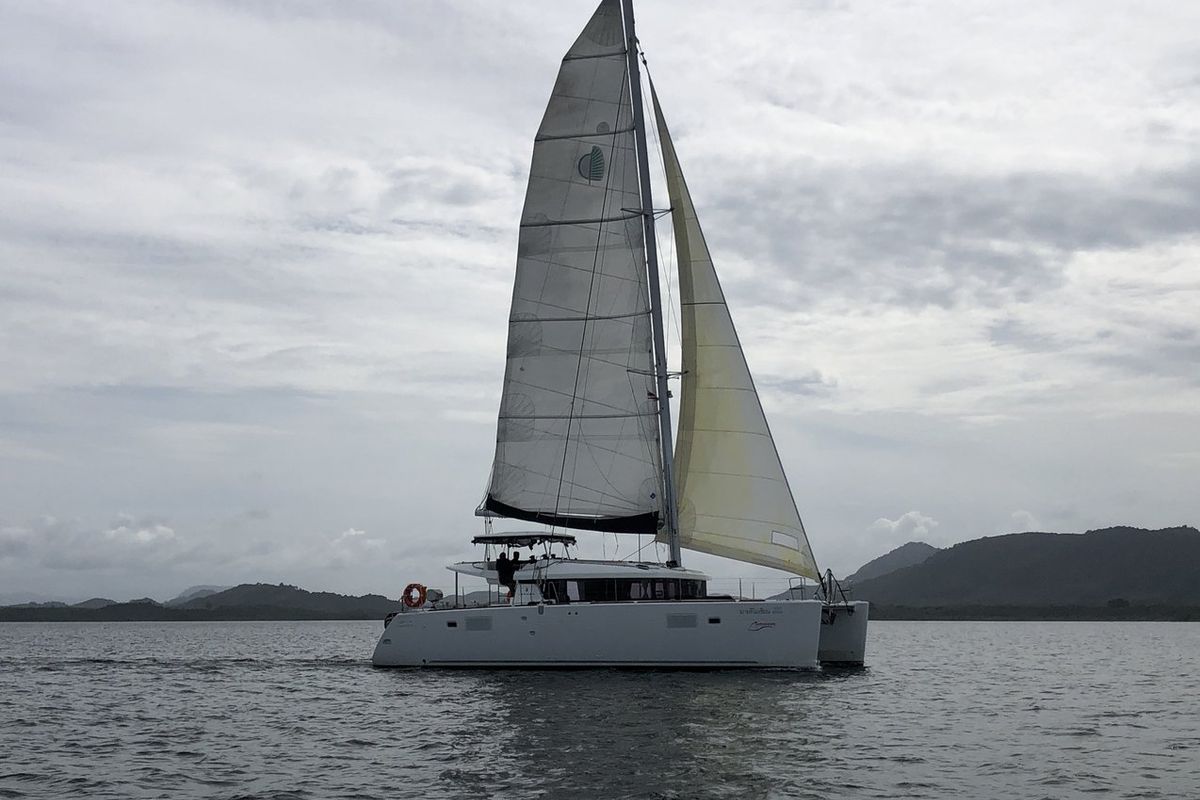 Exterior view of Myemocean, a Lagoon 450 S catamaran at Mai Khao, Thailand