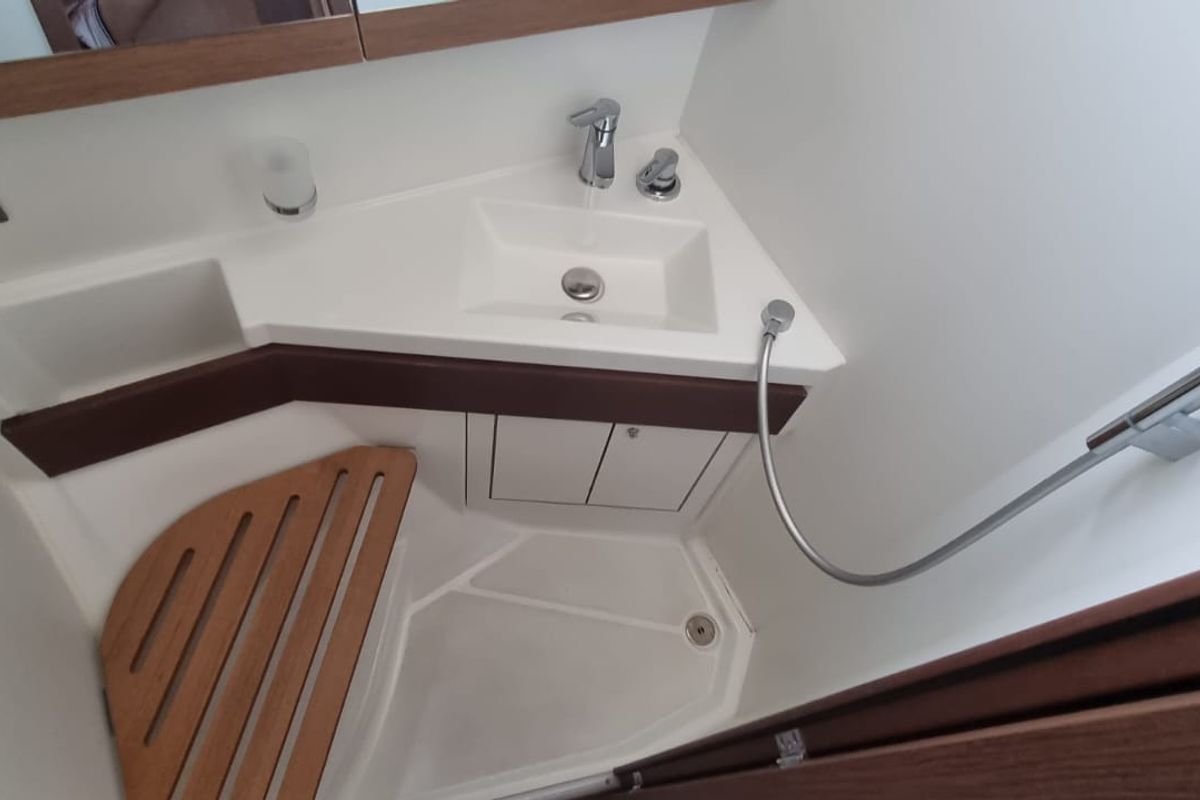 Head on Electra, a Beneteau Oceanis 46.1 sailboat at Olbia, Italy