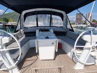 Cockpit of Electra, a Beneteau Oceanis 46.1 sailboat at Olbia, Italy