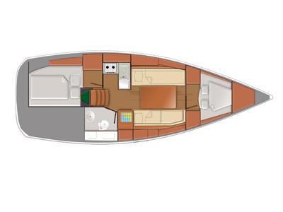 Floor plan of Sunsail Sun Odyssey 319 Classic, a Jeanneau Sun Odyssey 319 sailboat at Tonnarella, Italy