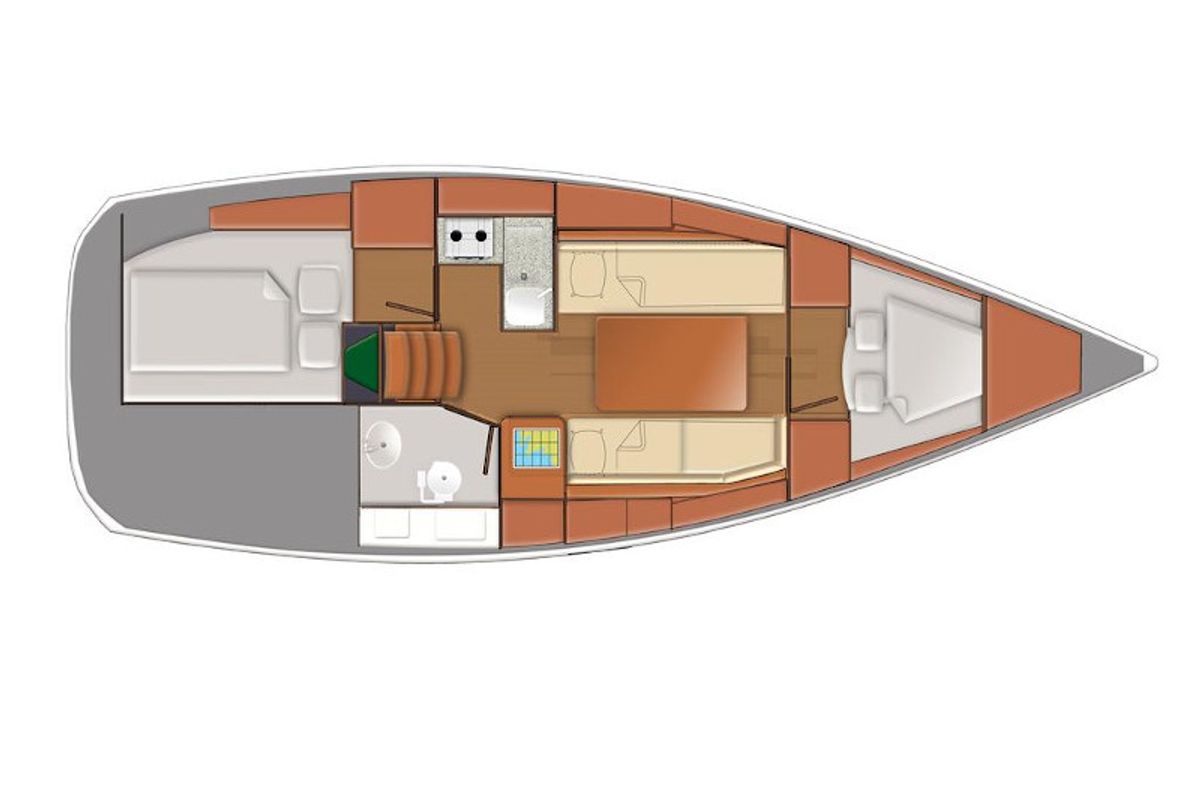 Floor plan of Sunsail Sun Odyssey 319 Classic, a Jeanneau Sun Odyssey 319 sailboat at Tonnarella, Italy