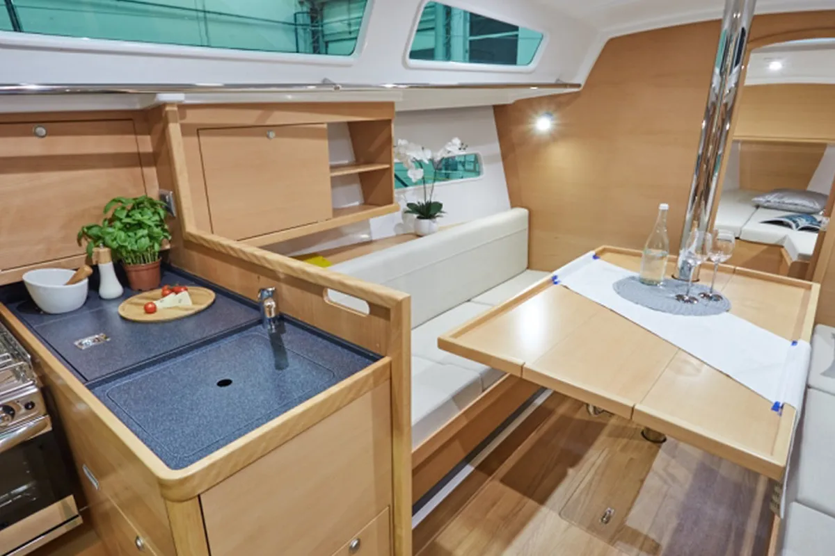 Galley of Sunsail Sun Odyssey 319 Classic, a Jeanneau Sun Odyssey 319 sailboat at Tonnarella, Italy