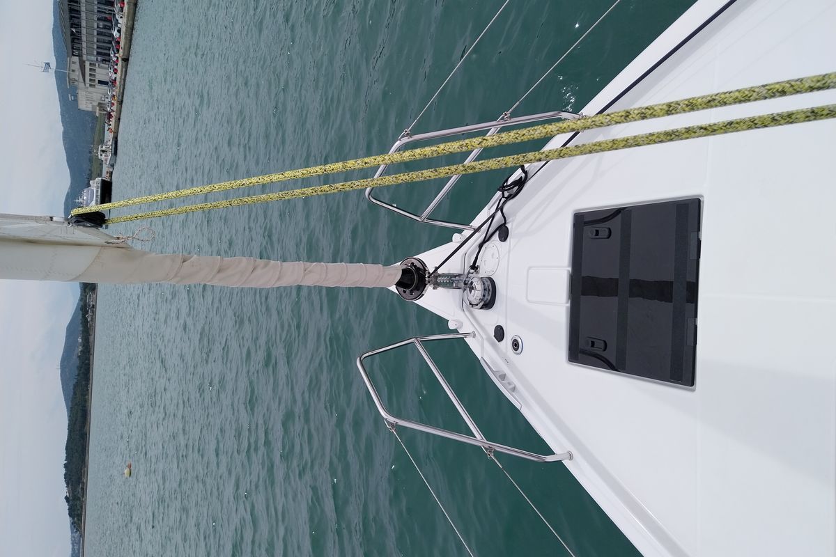 Deck of Panagiotis, a Dufour 41 sailboat at Volos Municipality, Greece