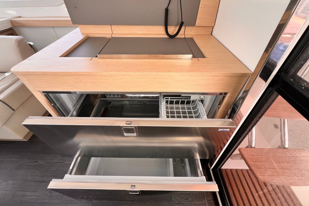 Galley of Ruinart, a Fountaine Pajot Elba 45 catamaran at Olbia, Italy