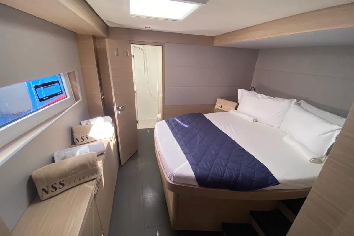 Cabin on The Moon (ANU), a Lagoon 55 catamaran at English Harbour, Antigua and Barbuda