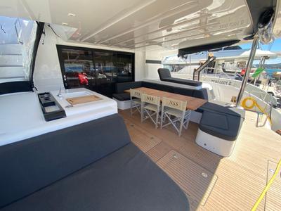 Deck of The Moon (ANU), a Lagoon 55 catamaran at English Harbour, Antigua and Barbuda