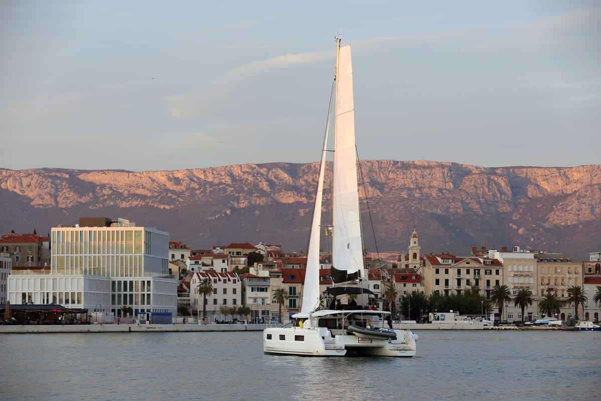 Deck of Lady Point, a Lagoon 46 catamaran at Split, Croatia