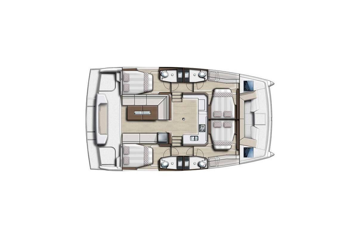 Floor plan of Bali Catspace, a Bali Catspace catamaran at Municipal Unit of Lefkada, Greece