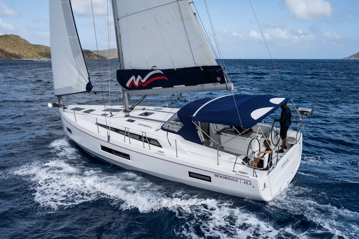 Exterior view of Moorings 42.3 Club, a Beneteau Oceanis 40.1 sailboat at English Harbour, Antigua and Barbuda