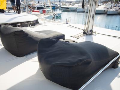 Deck of Orfeas, a Dufour 48 Catamaran catamaran at Municipal Unit of Lefkada, Greece