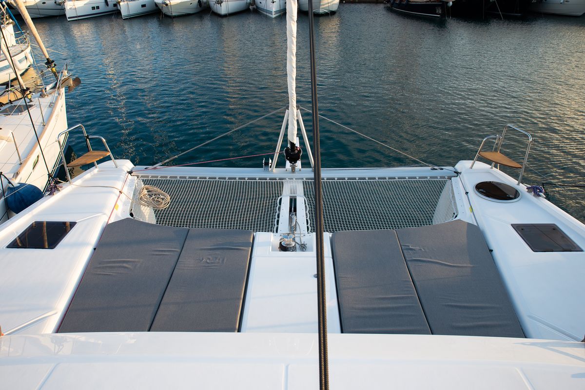Deck of Orfeas, a Dufour 48 Catamaran catamaran at Municipal Unit of Lefkada, Greece