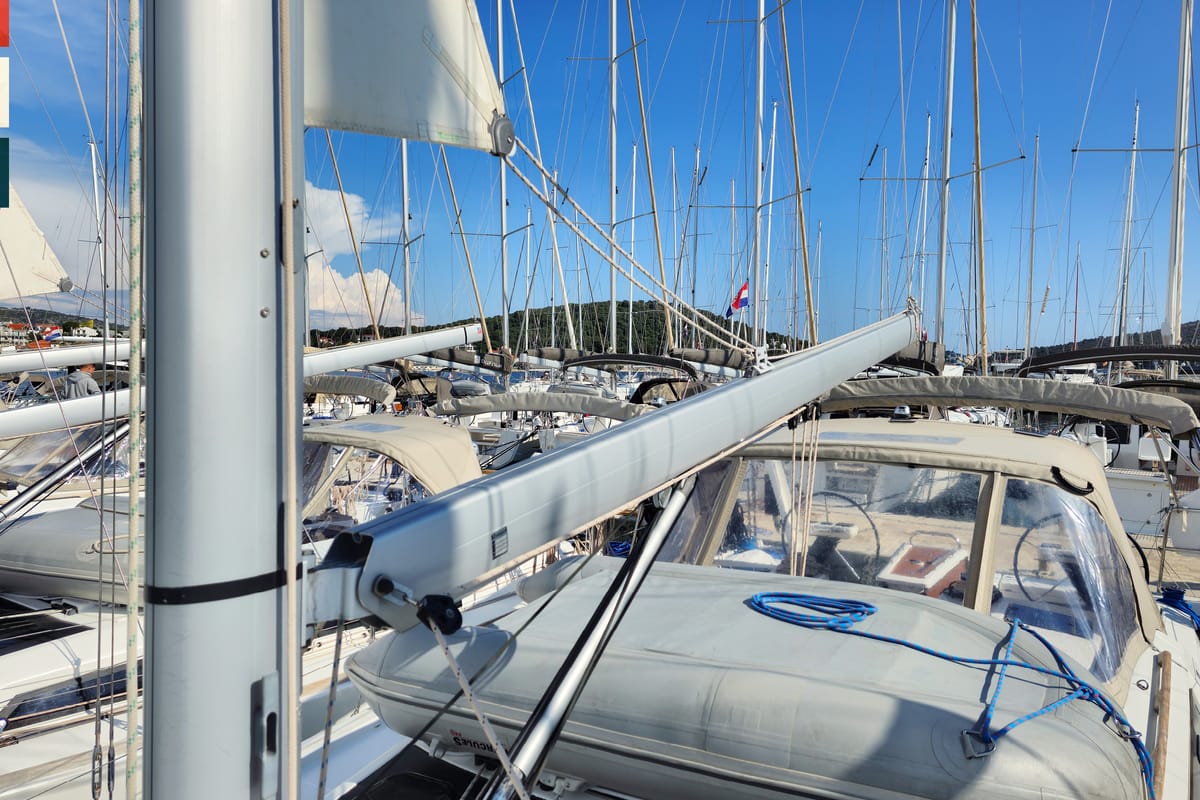Exterior view of Maša, a Dufour 390 GL sailboat at Općina Rogoznica, Croatia
