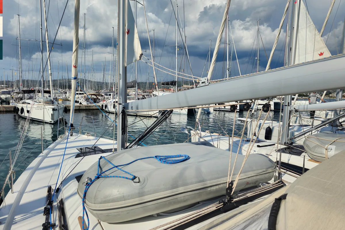 Exterior view of Maša, a Dufour 390 GL sailboat at Općina Rogoznica, Croatia