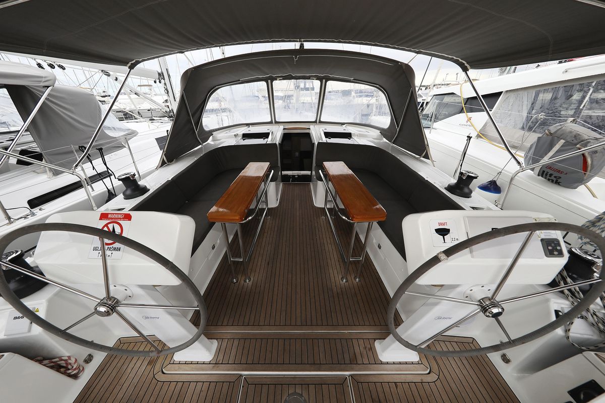 Cockpit of Pegasus, a Hanse Yachts Hanse 508 sailboat at Grad Biograd na Moru, Croatia
