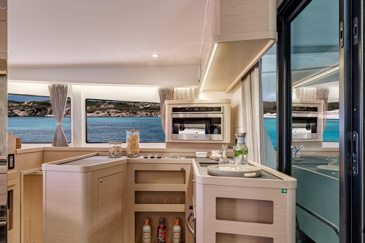Galley of Pitagora, a Lagoon 42 catamaran at Olbia, Italy