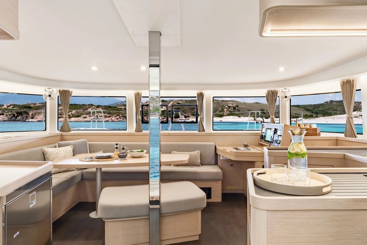Salon of Pitagora, a Lagoon 42 catamaran at Olbia, Italy