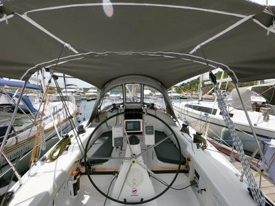 Cockpit of Gipsy, a Bavaria 38 Match sailboat at Primošten, Croatia