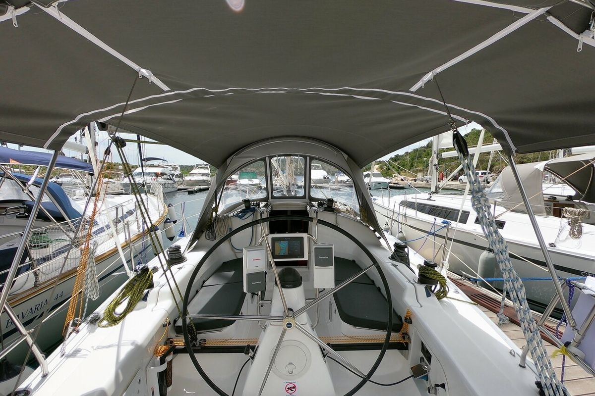 Cockpit of Gipsy, a Bavaria 38 Match sailboat at Primošten, Croatia