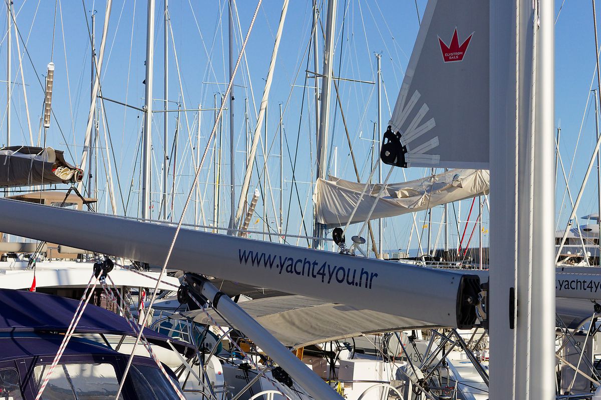 Exterior view of Val, a Bavaria Cruiser 46 sailboat at Grad Kaštela, Croatia