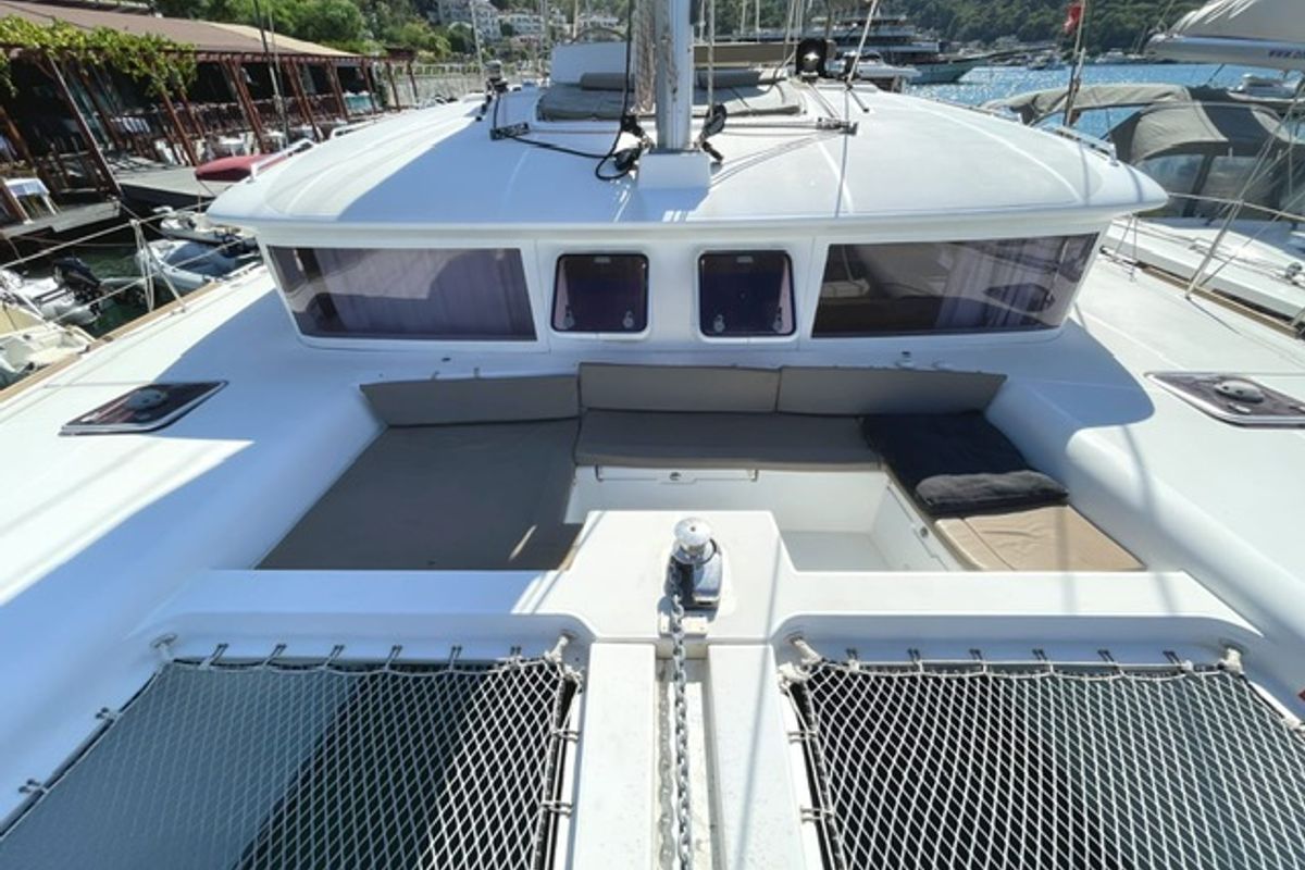 Deck of Altair, a Lagoon 450 F catamaran at Athens, Greece