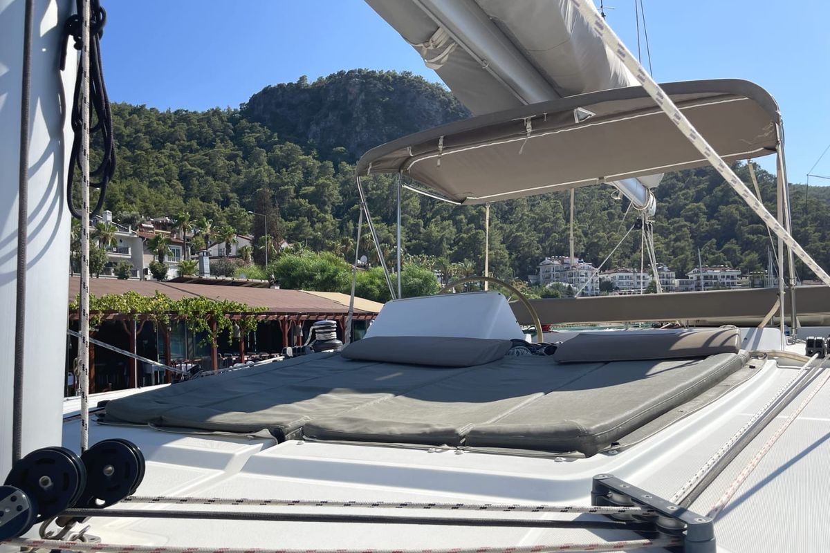 Deck of Altair, a Lagoon 450 F catamaran at Athens, Greece