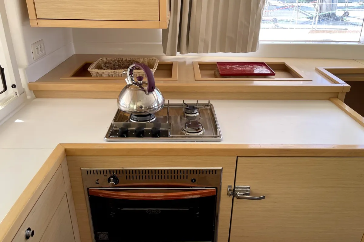 Galley of Altair, a Lagoon 450 F catamaran at Athens, Greece
