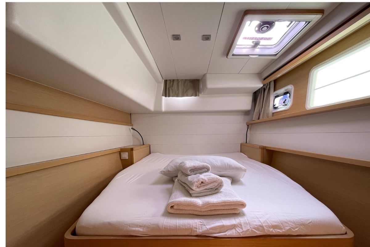Cabin on Altair, a Lagoon 450 F catamaran at Athens, Greece