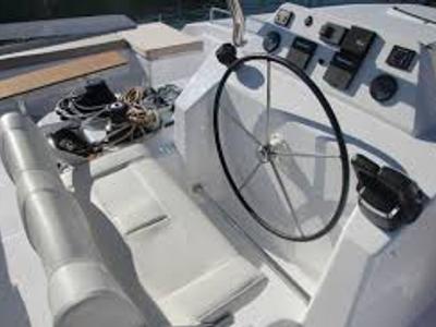 Cockpit of Paris, a Dufour Catamaran 48 catamaran at Capo d'Orlando, Italy