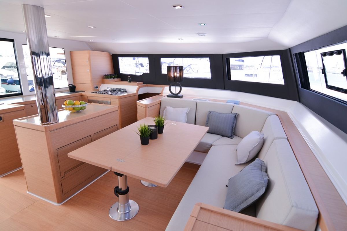 Salon of Paris, a Dufour Catamaran 48 catamaran at Capo d'Orlando, Italy
