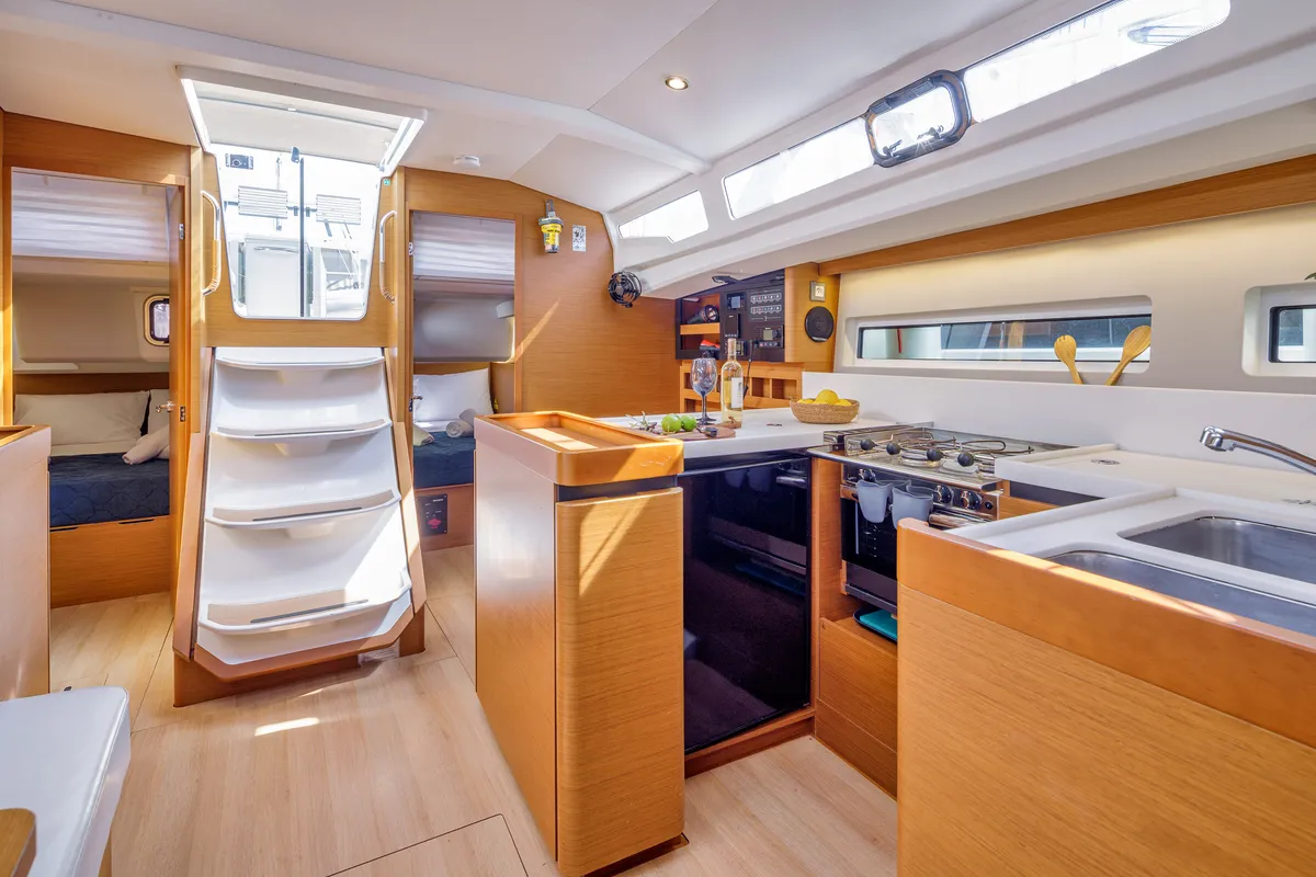 Galley of Thousand Sunny, a Jeanneau Sun Odyssey 440 sailboat at Municipal Unit of Rhodes, Greece