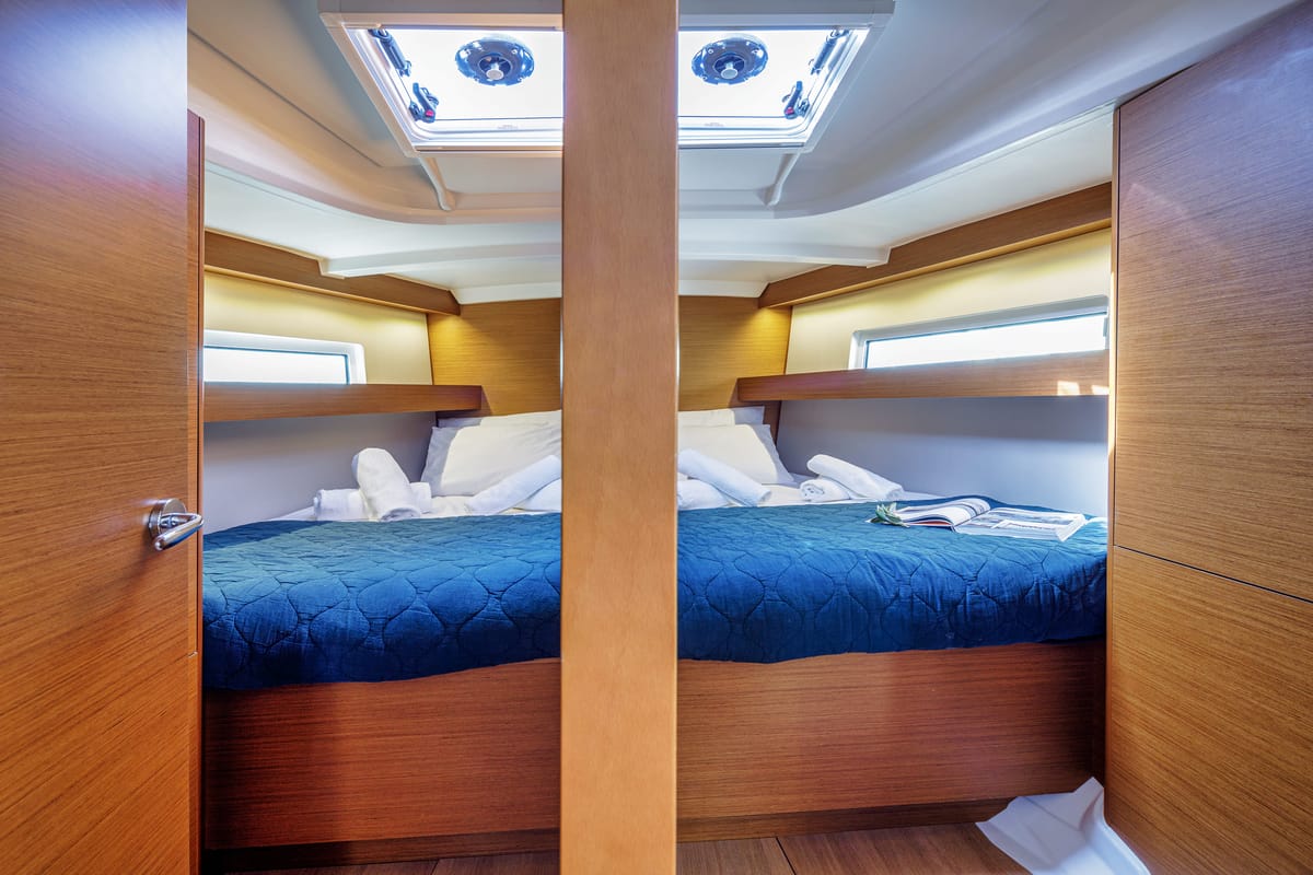 Cabin on Thousand Sunny, a Jeanneau Sun Odyssey 440 sailboat at Municipal Unit of Rhodes, Greece