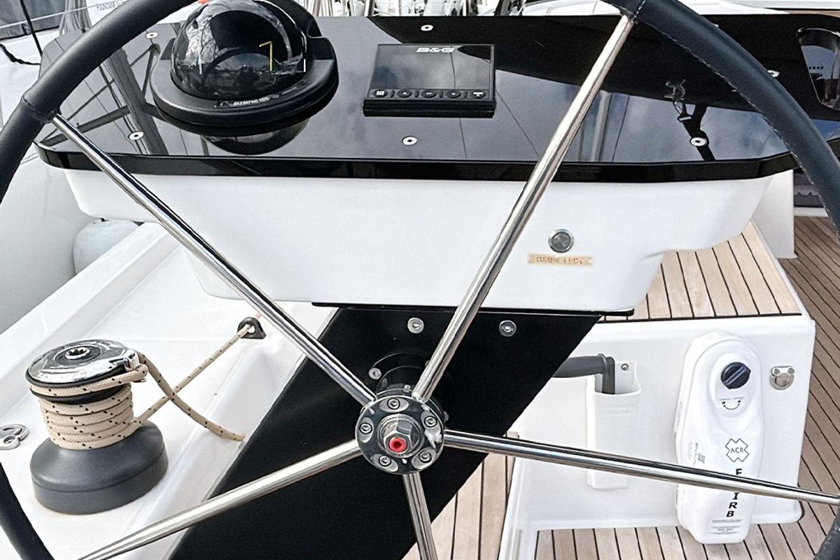 Cockpit of AN, a Dufour 470 sailboat at es Jonquet, Spain