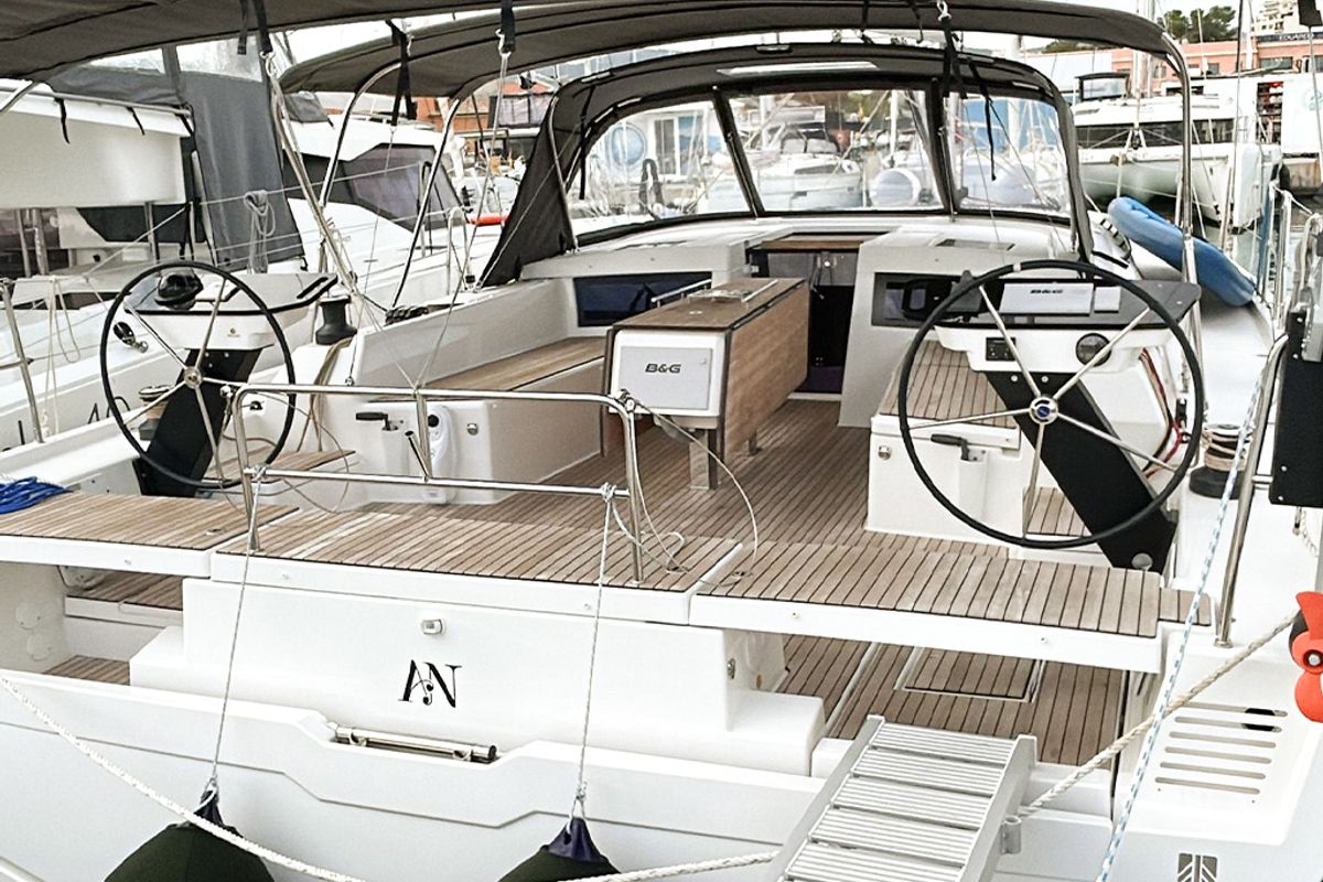Cockpit of AN, a Dufour 470 sailboat at es Jonquet, Spain
