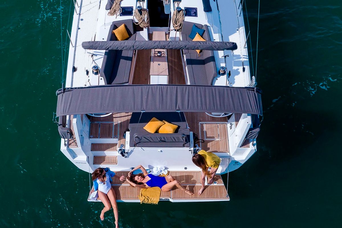 Exterior view of AN, a Dufour 470 sailboat at es Jonquet, Spain
