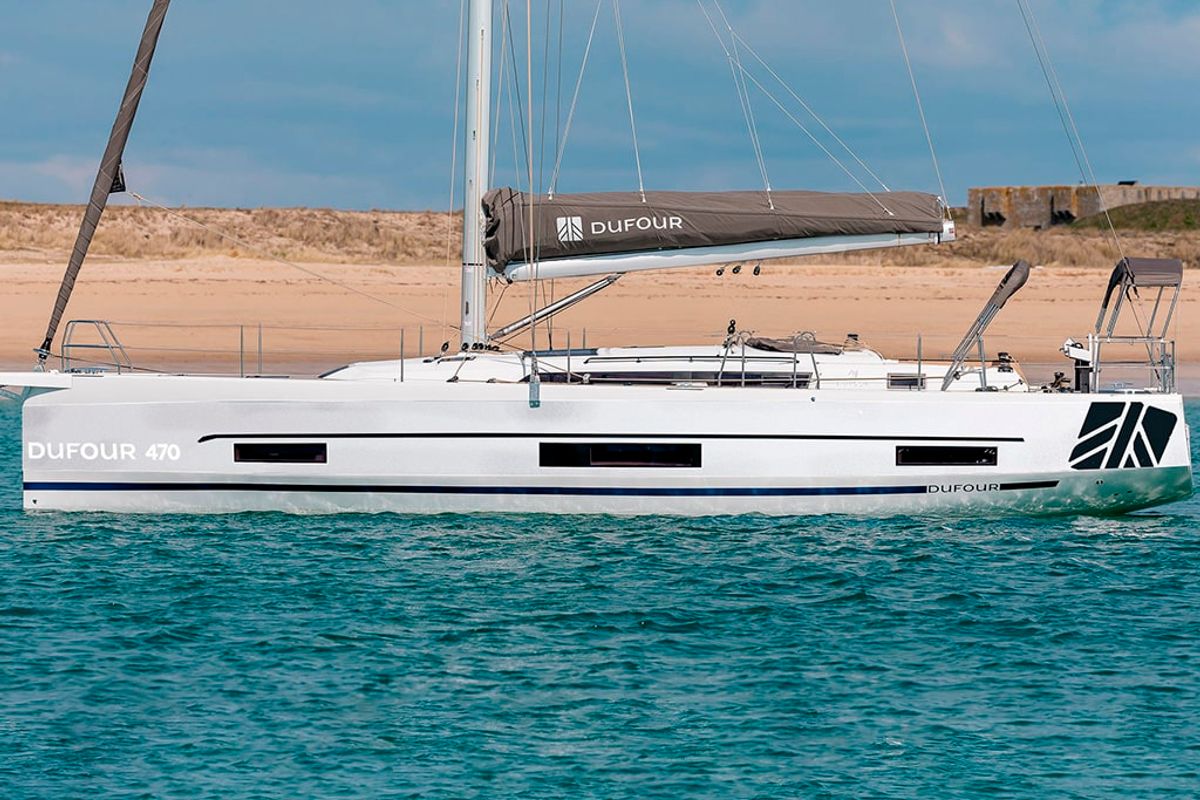 Exterior view of AN, a Dufour 470 sailboat at es Jonquet, Spain