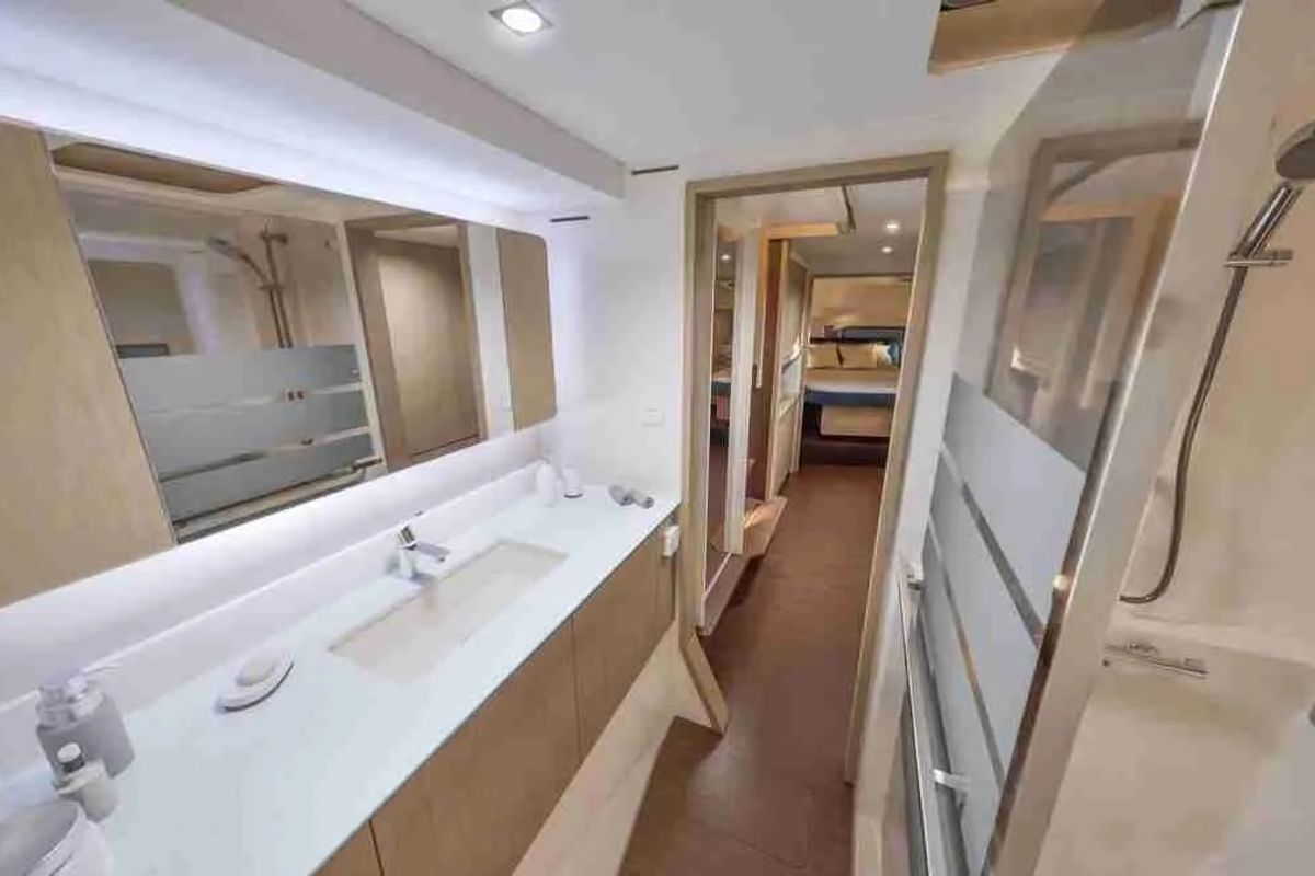 Head on Sea Eagle III, a Fountaine Pajot New 41 catamaran at Rodi Garganico, Italy