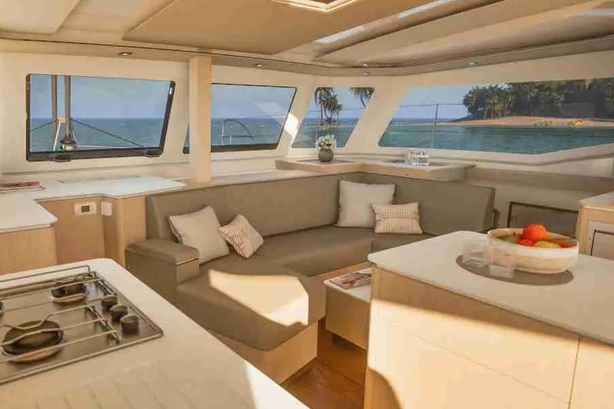 Salon of Sea Eagle III, a Fountaine Pajot New 41 catamaran at Rodi Garganico, Italy