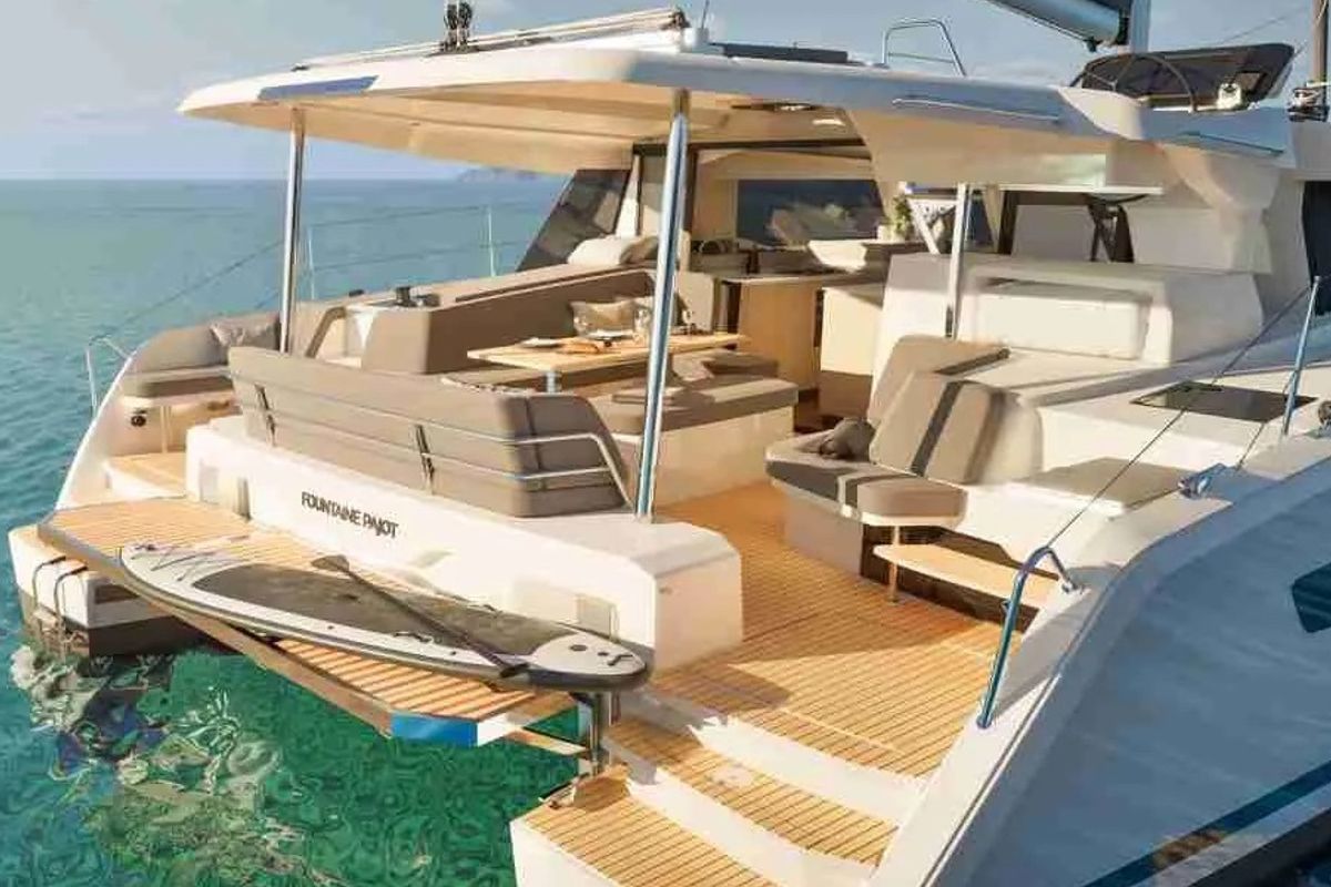 Exterior view of Sea Eagle III, a Fountaine Pajot New 41 catamaran at Rodi Garganico, Italy