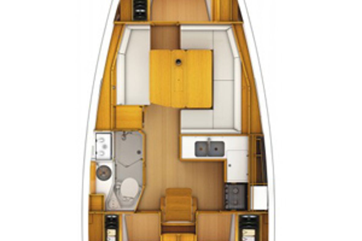 Floor plan of Fearless, a Jeanneau Sun Odyssey 379 sailboat at Municipal Unit of Lefkada, Greece