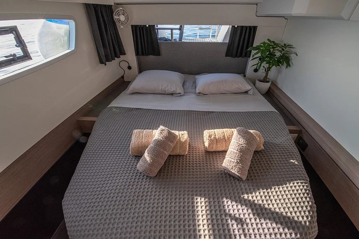 Cabin on Nou Nou 1, a Fountaine Pajot Astréa 42 catamaran at Lavreotiki Municipal Unit, Greece