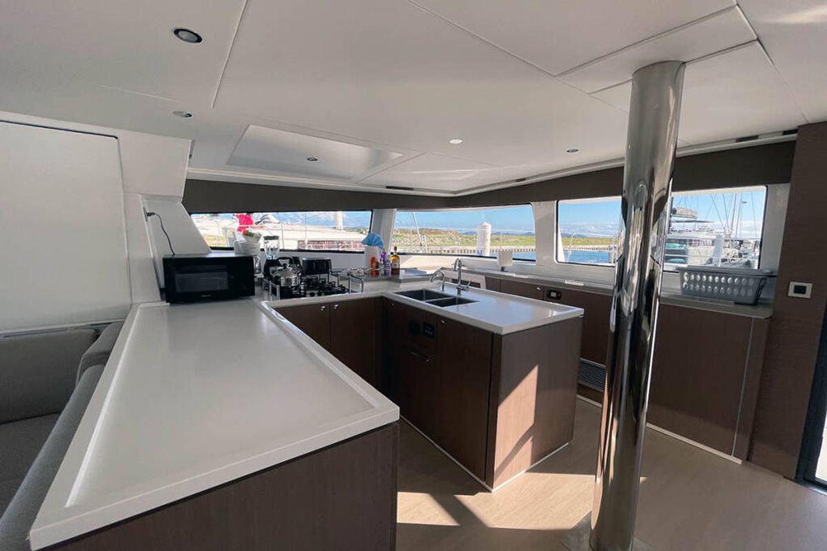 Galley of Ne Plus Ultra, a Bali 5.4 catamaran at Road Town, British Virgin Islands