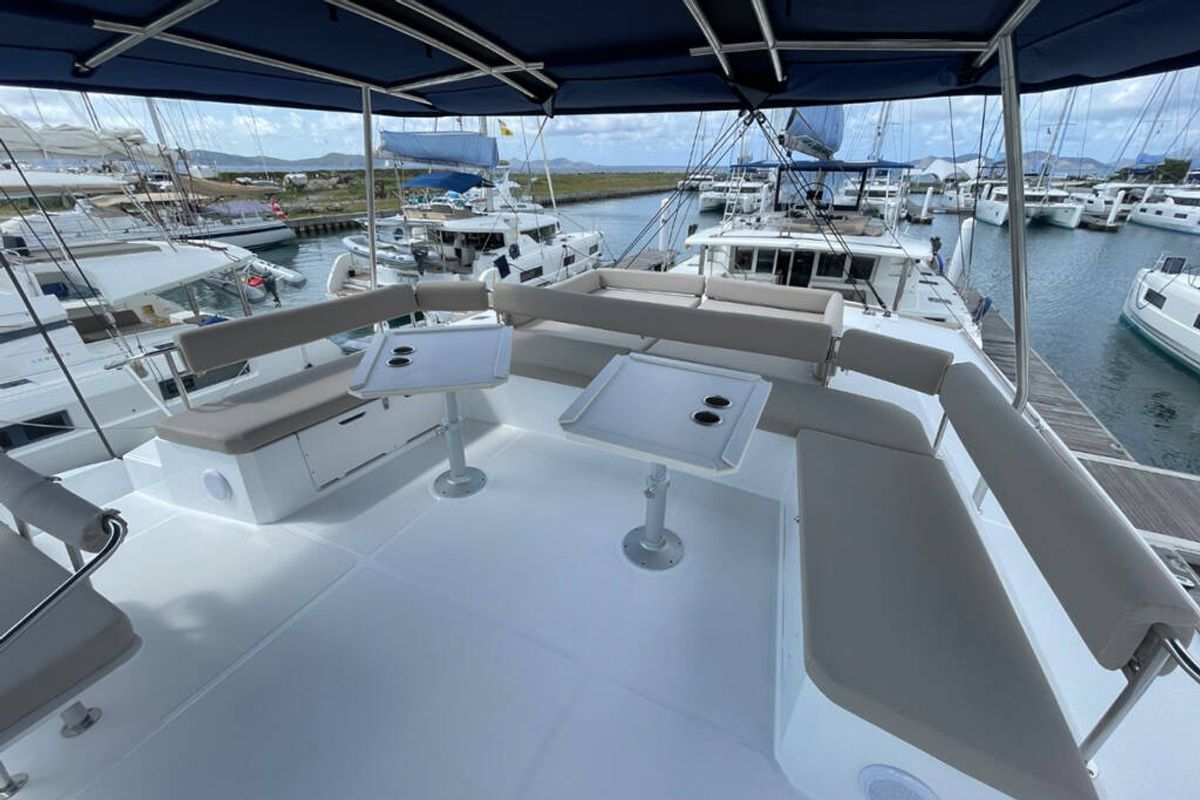 Deck of Ne Plus Ultra, a Bali 5.4 catamaran at Road Town, British Virgin Islands