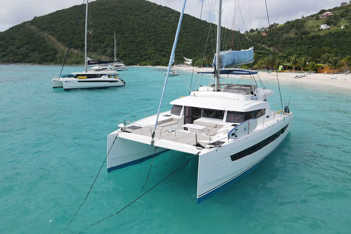 Exterior view of Ne Plus Ultra, a Bali 5.4 catamaran at Road Town, British Virgin Islands