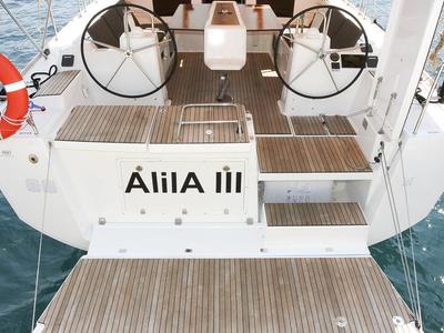 Cockpit of Alila III, a Dufour 460 GL sailboat at Grad Kaštela, Croatia