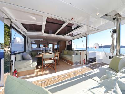 Salon of Belle Amie, a Bali 4.6 catamaran at Općina Sukošan, Croatia