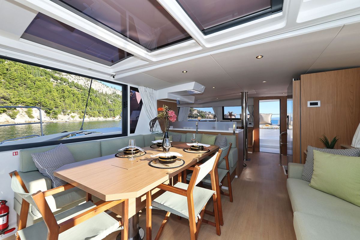 Salon of Belle Amie, a Bali 4.6 catamaran at Općina Sukošan, Croatia