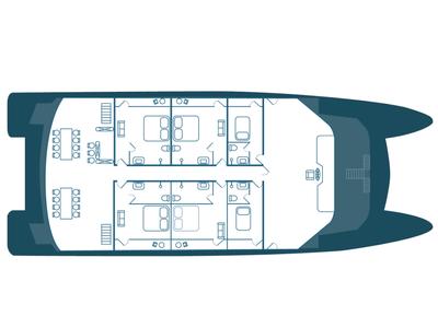 Floor plan of Ocean Spray, a Gulet Power Catamaran catamaran at Baltra, Ecuador